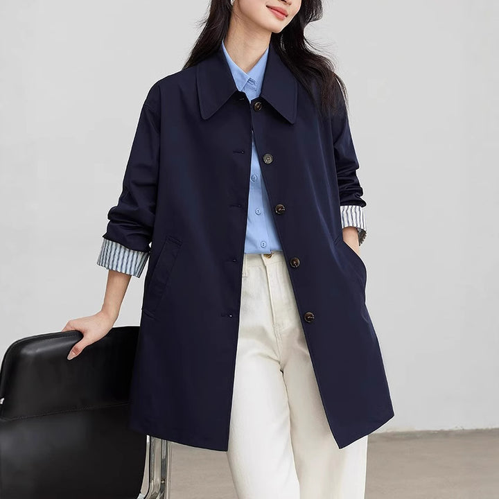 Women’s Fashionable Transitional Jacket with Wide Collar and Button Details Mune Fashion