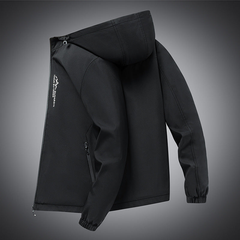 Men's windproof softshell jacket with adjustable hood, water-repellent membrane, and secure zip pockets Mune Fashion