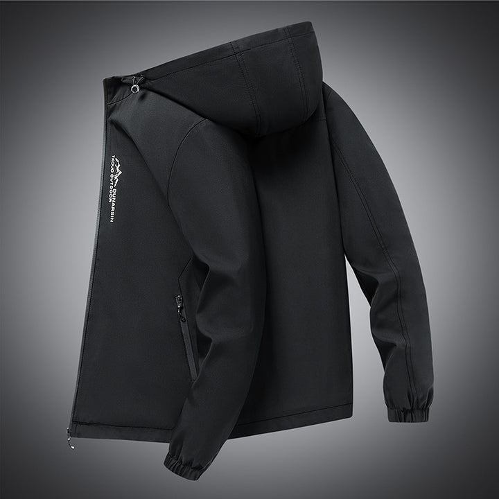 Men's windproof softshell jacket with adjustable hood, water-repellent membrane, and secure zip pockets Mune Fashion