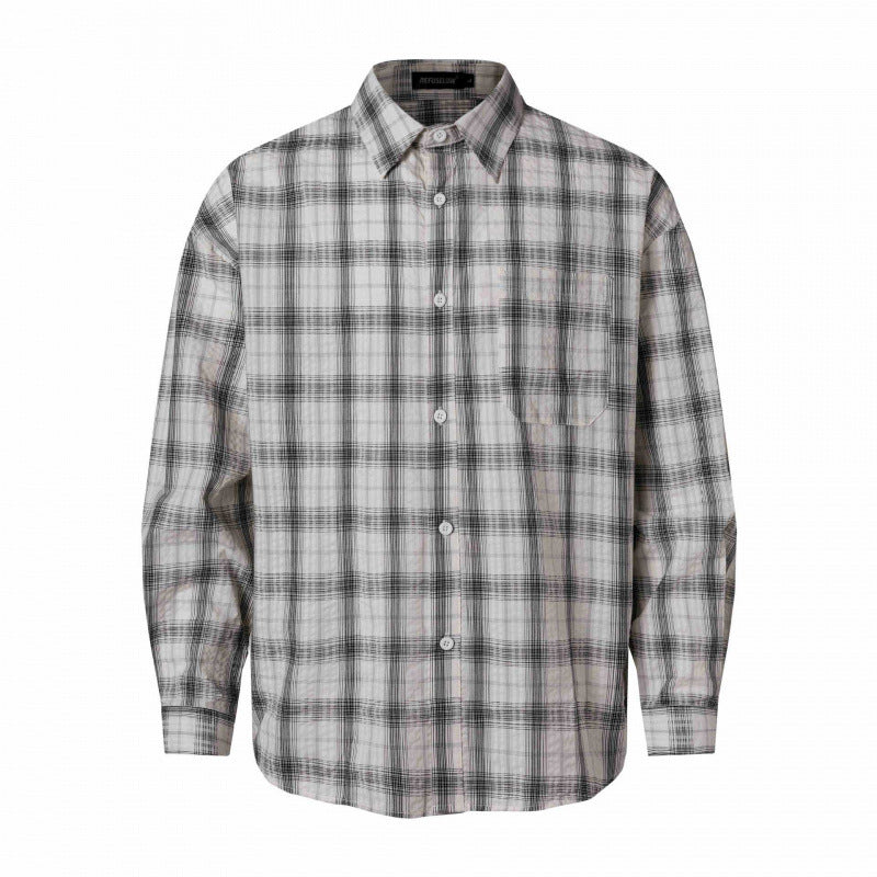 Unisex Oversized Checkered Shirt in Linen Blend with Shirt Collar, Chest Pocket, and Boxy Silhouette Mune Fashion