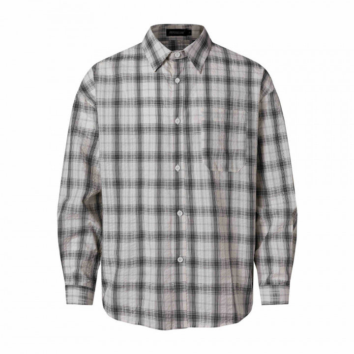 Unisex Oversized Checkered Shirt in Linen Blend with Shirt Collar, Chest Pocket, and Boxy Silhouette Mune Fashion