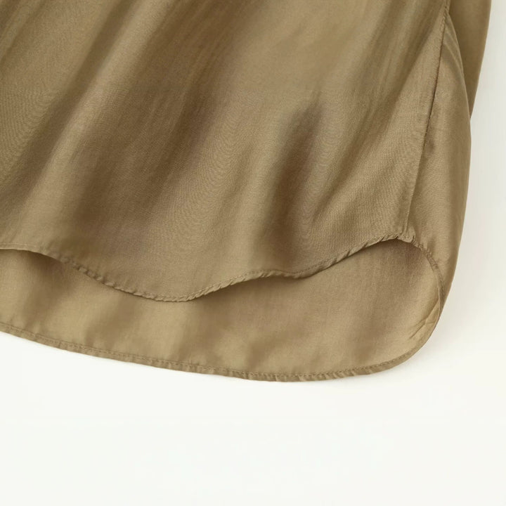Women Loose-Fitting Tunic Shirt Blouse with Half-Open V-Neck and Wide Cuffs Mune Fashion