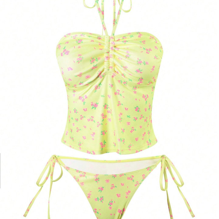Women Bandeau Bikini with floral design and adjustable straps Mune Fashion