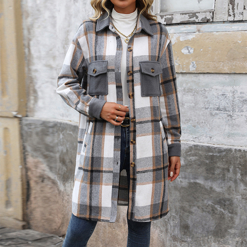 Women's Long Shirt Jacket in Overshirt Style with Breast Flaps Mune Fashion