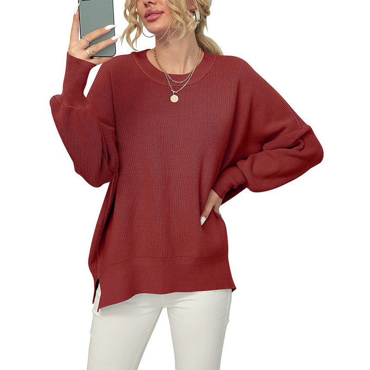 Women's Oversized Fine Knit Sweater with Round Neck, Dropped Shoulder and Side Slits Mune Fashion