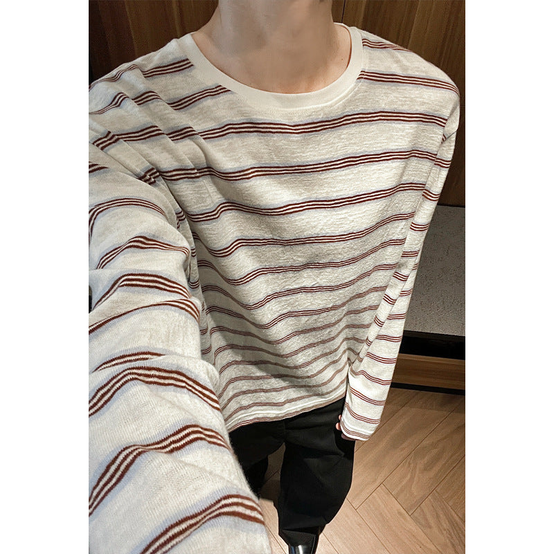 Men's Casual Long Sleeve Shirt with Striped Pattern Mune Fashion