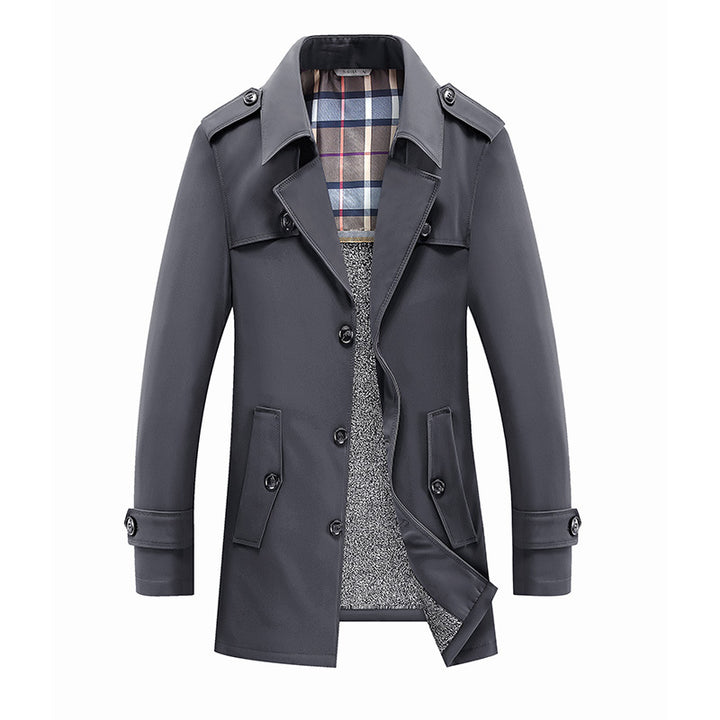 Men's Modern Short Coat in Trench Look with Checked Lining and Utility Pockets Mune Fashion