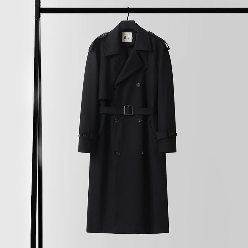 Men's Double-Breasted Trench Coat with Removable Waist Belt and Epaulettes Mune Fashion