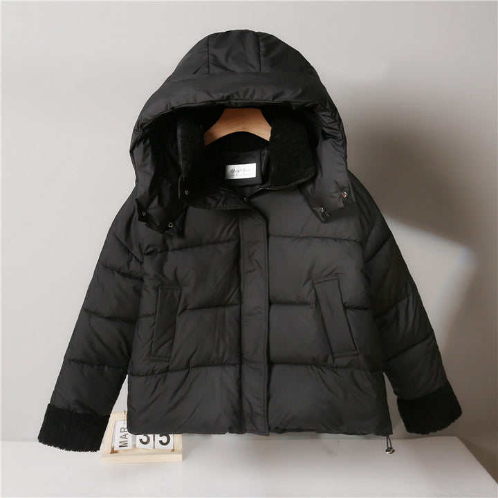 Women's cropped padded jacket with high closing teddy collar, fleece lining and adjustable hem Mune Fashion