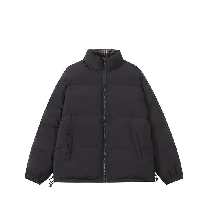 Unisex Boxy-Short Parka with quilted insulation, drawstring hem and plaid lined collar Mune Fashion