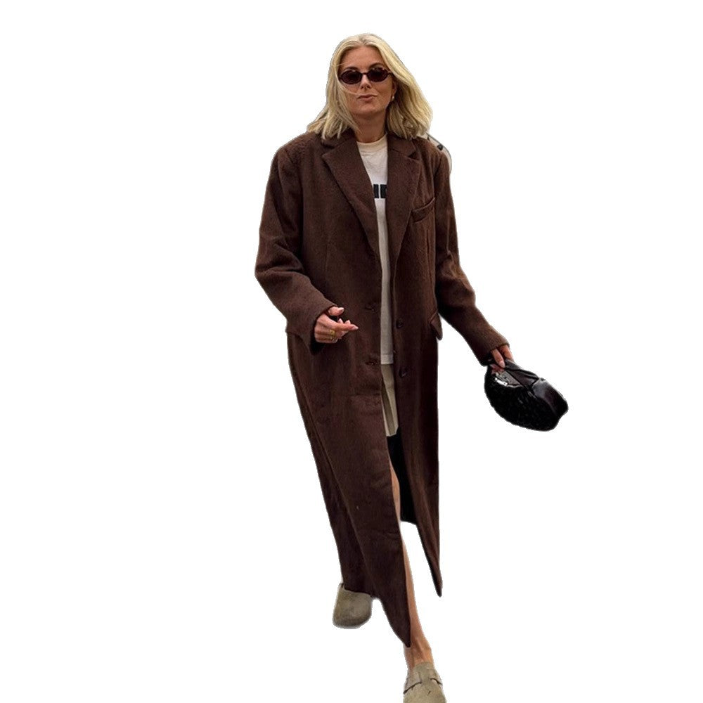 Women's Maxi Long Boxy Coat made of Teddy Faux Fur with Notched Collar and Pockets Mune Fashion