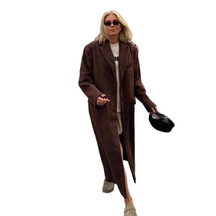 Women's Maxi Long Boxy Coat made of Teddy Faux Fur with Notched Collar and Pockets Mune Fashion