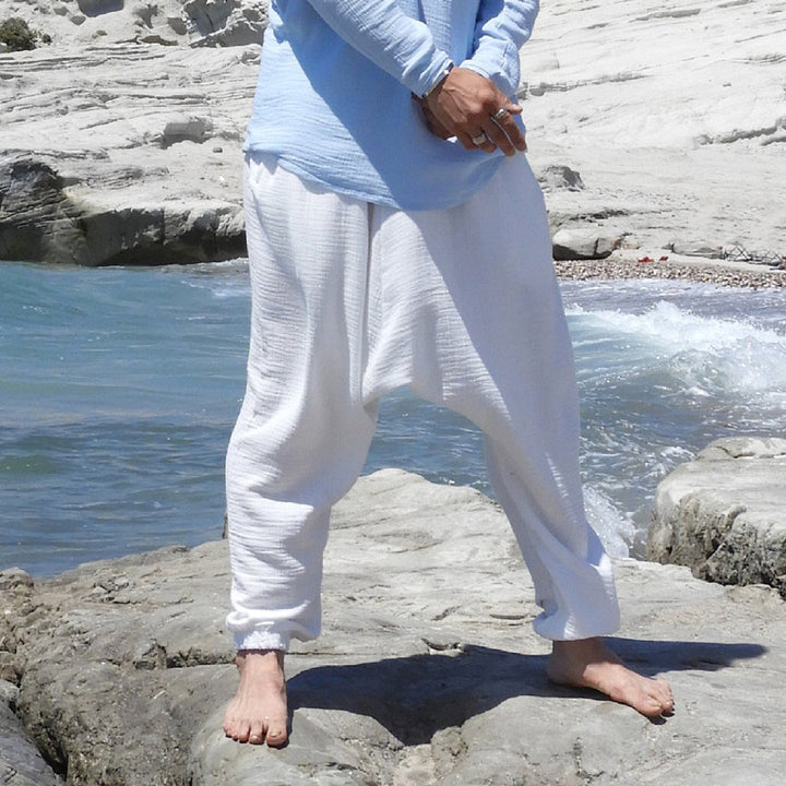 Men's Lightweight Cotton Gauze Leisure Set with Tunic and Harem Pants Mune Fashion