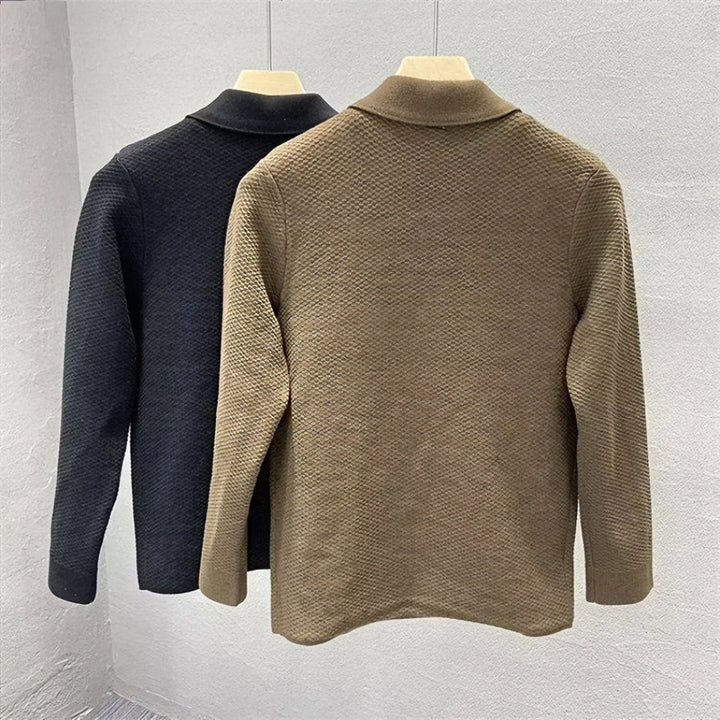 Men's Structured Knit Cardigan with Shirt Collar, Button Placket and Patch Pockets Mune Fashion