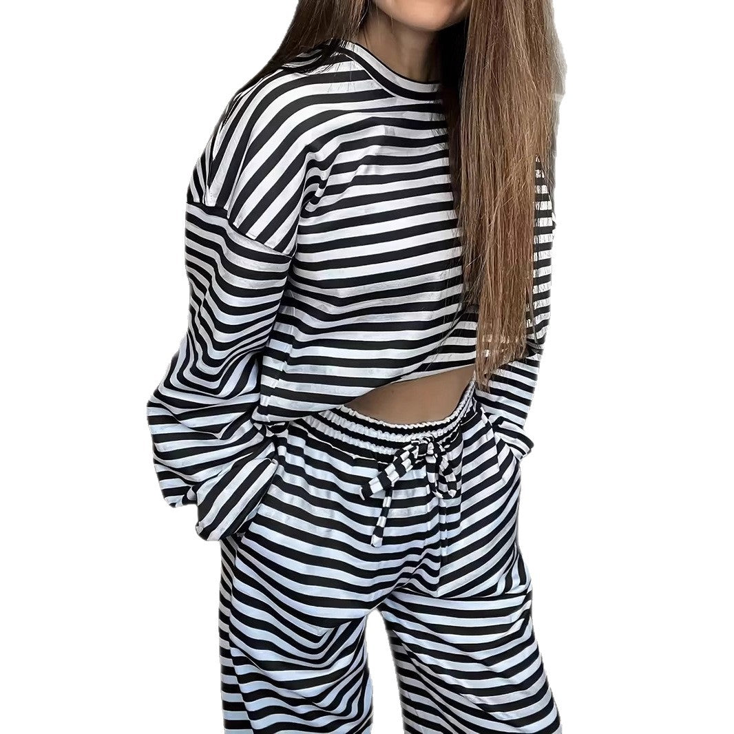 Women's Striped Lounge Set made from a soft cotton blend with wide leg Mune Fashion