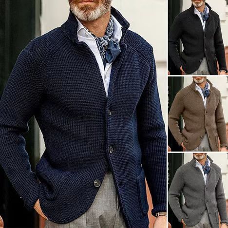 Men's cardigan with stand-up collar and textured knit Mune Fashion