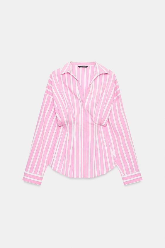 Women's 40+ tailored striped blouse with wrap look and Kent collar Mune Fashion