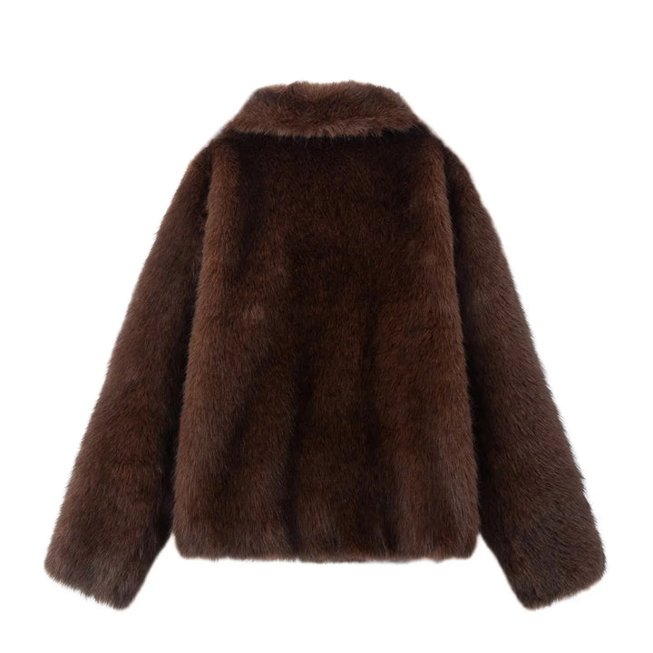 Women's nano short sheepskin-look jacket with voluminous shawl collar and concealed button placket Mune Fashion