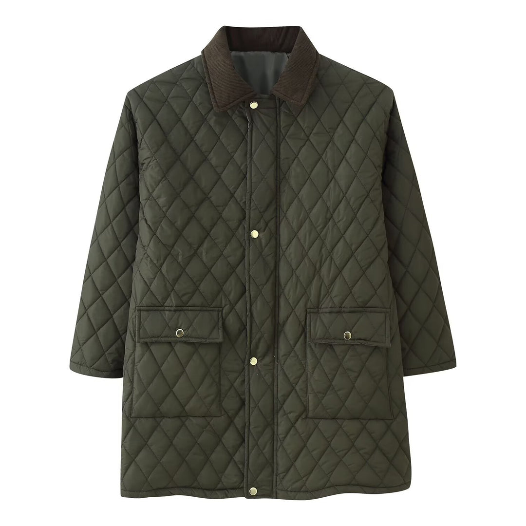 Women’s quilted coat with cord collar, checkered quilting and patch pockets Mune Fashion