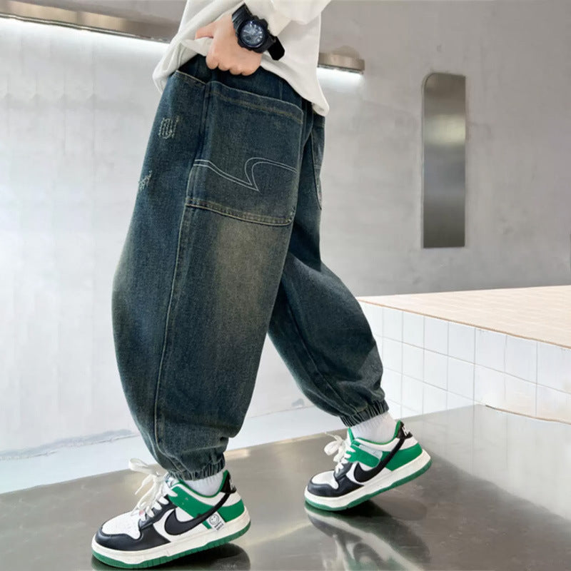 Unisex casual baggy jeans with elastic waistband Mune Fashion