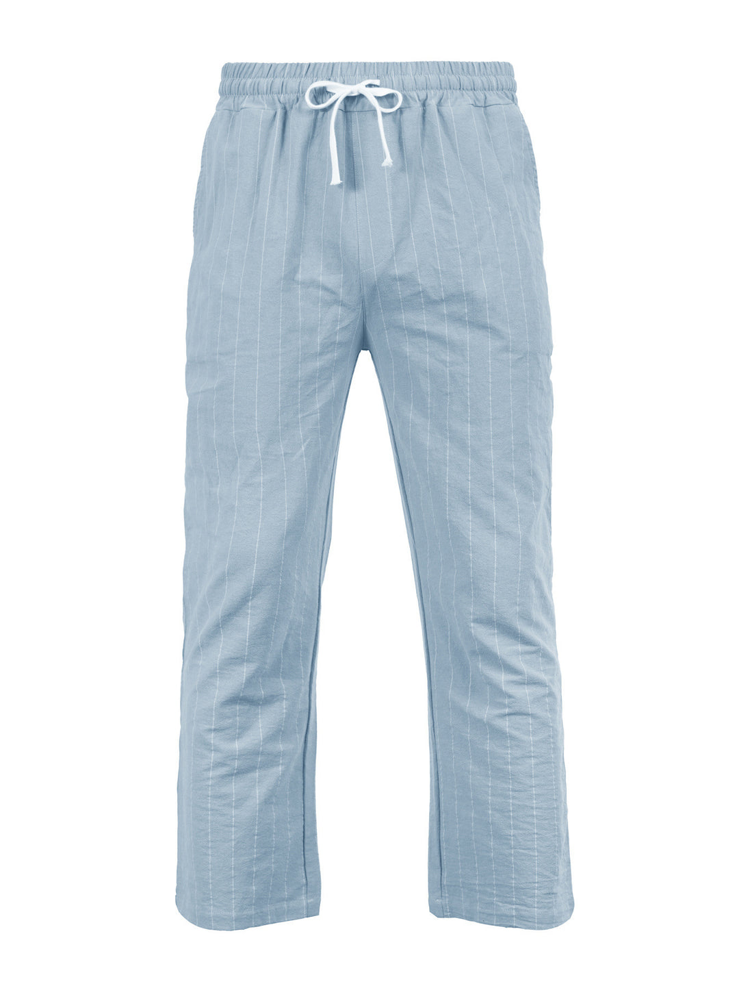 Men's Relaxed Pinstripe Casual Pants with Elastic Waistband and Drawstring Mune Fashion