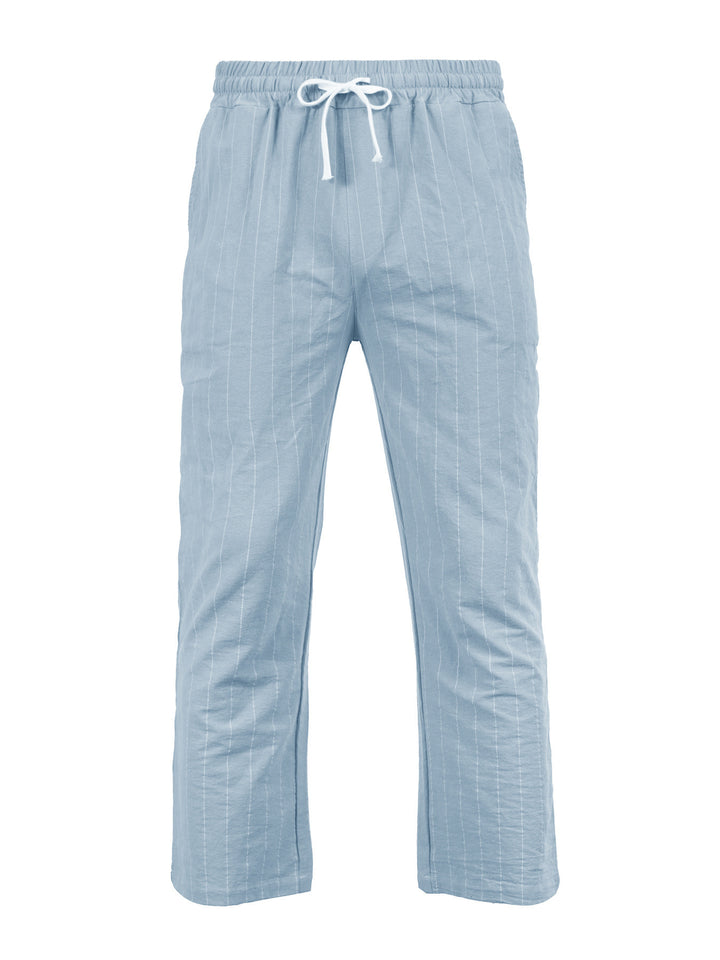 Men's Relaxed Pinstripe Casual Pants with Elastic Waistband and Drawstring Mune Fashion