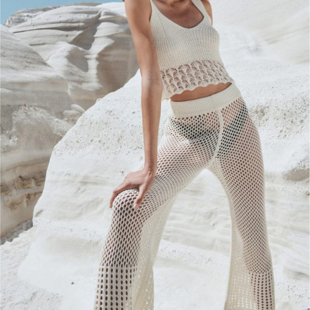 Women's airy cropped lace top and high-waisted mesh pants Mune Fashion