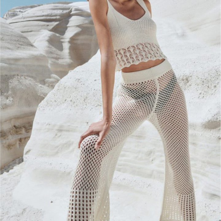 Women's airy cropped lace top and high-waisted mesh pants Mune Fashion
