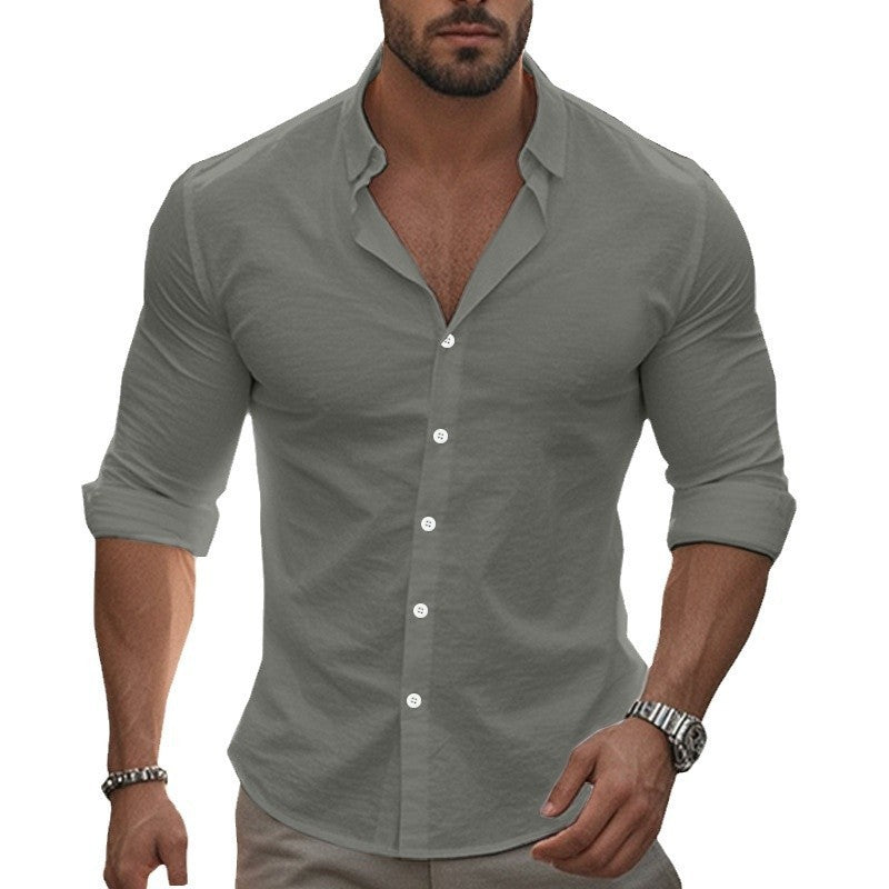 Men's tailored stretch shirt with stand-up collar, slim fit and rolled-up sleeves Mune Fashion