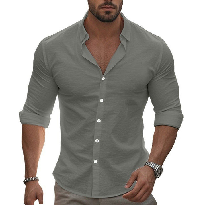Men's tailored stretch shirt with stand-up collar, slim fit and rolled-up sleeves Mune Fashion
