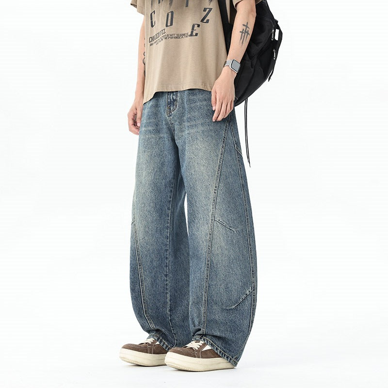 Men's Extra Wide Baggy Jeans with Low Crotch and Distinctive Contrast Stitching Mune Fashion