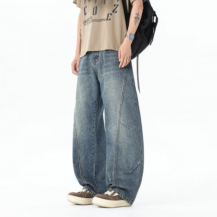 Men's Extra Wide Baggy Jeans with Low Crotch and Distinctive Contrast Stitching Mune Fashion