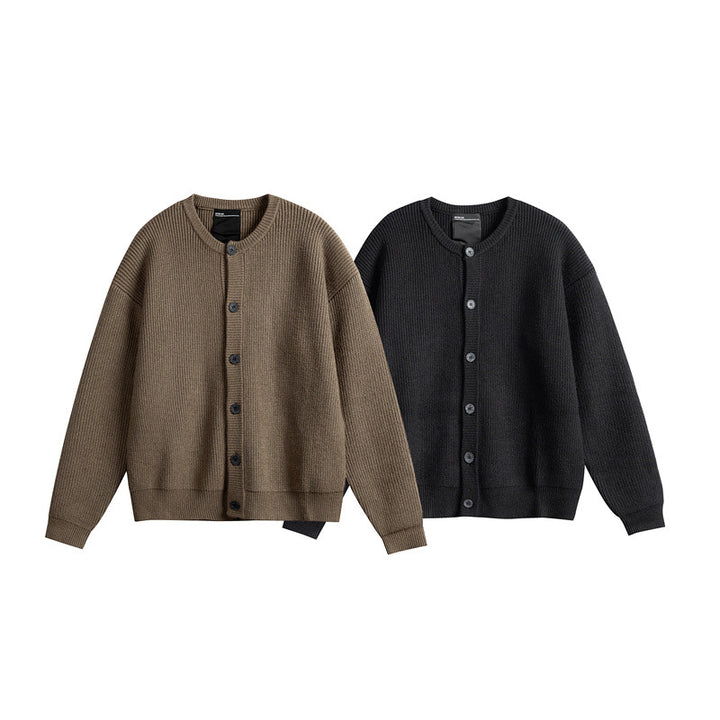 Women's Oversized Ribbed Knit Cardigan with Round Neck and Full Button Placket Mune Fashion