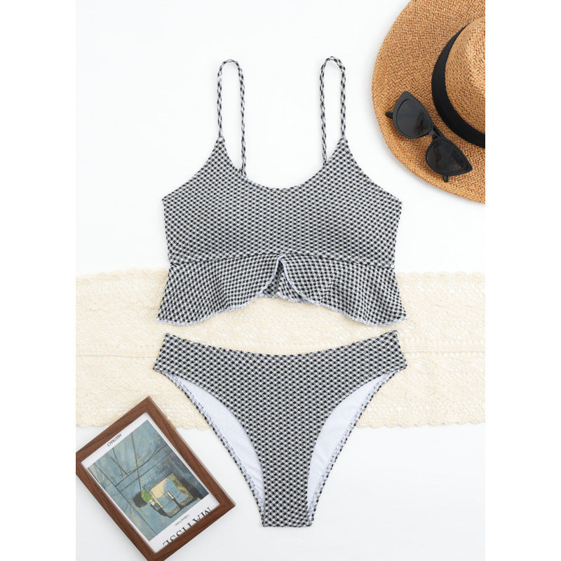 Women's versatile bikini with ruffles and check pattern Mune Fashion