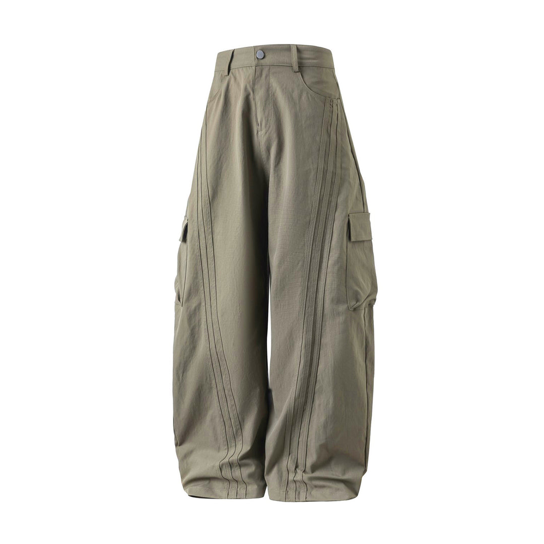 Unisex Oversize Cargo Palazzo Pants with High Waist, Decorative Topstitching and Flap Pockets Mune Fashion