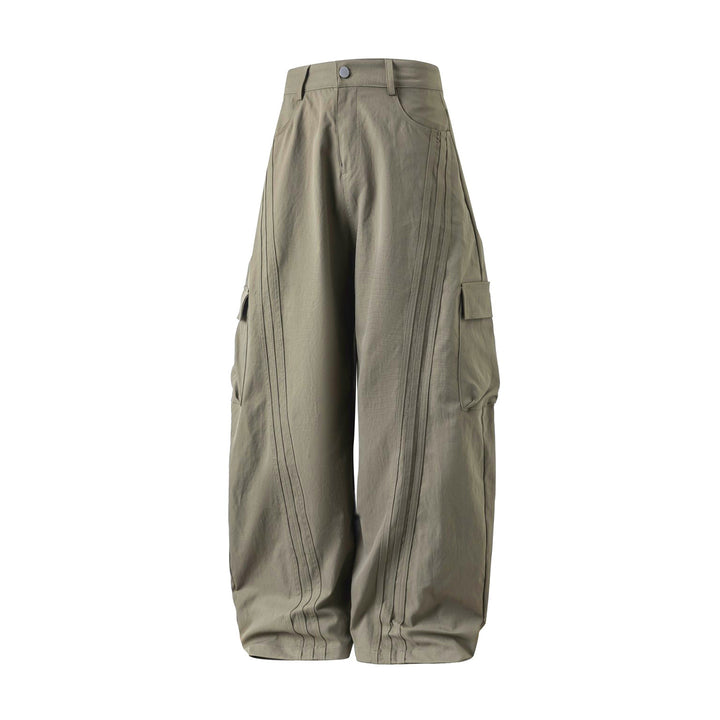 Unisex Oversize Cargo Palazzo Pants with High Waist, Decorative Topstitching and Flap Pockets Mune Fashion