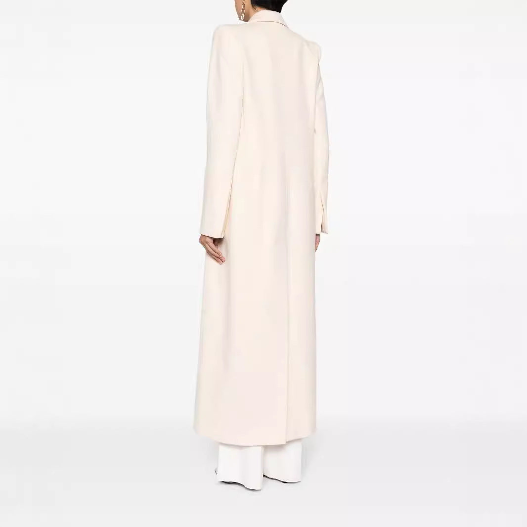 Women's Longline Wool Coat with Single Button Closure and Tailored Lapel Mune Fashion