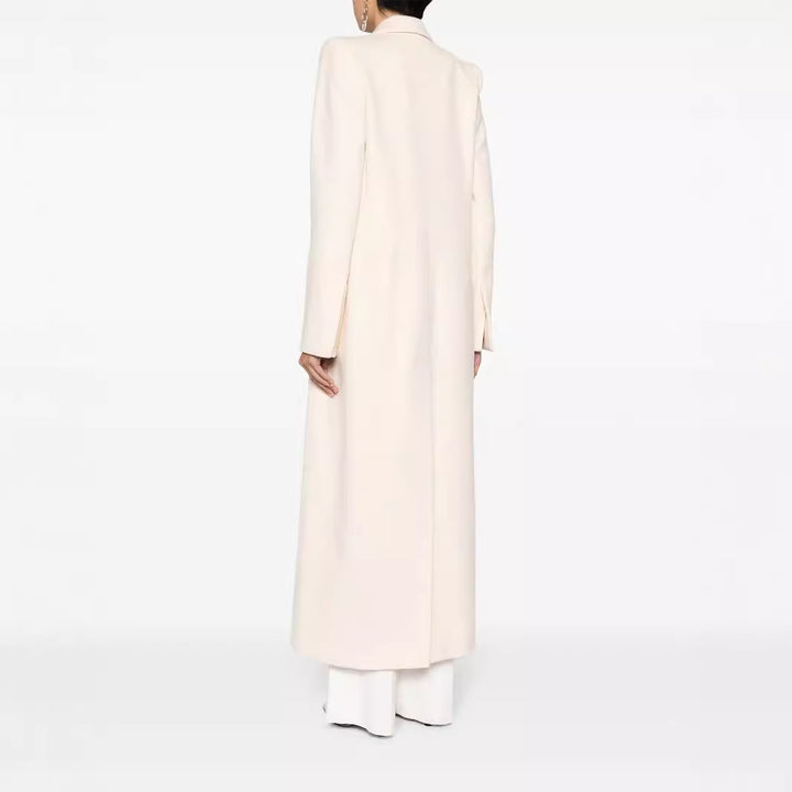 Women's Longline Wool Coat with Single Button Closure and Tailored Lapel Mune Fashion