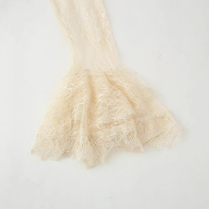 Women Elegant Slip Dress with Lace Overlay, Stand Collar and Ruffled Sleeves Mune Fashion