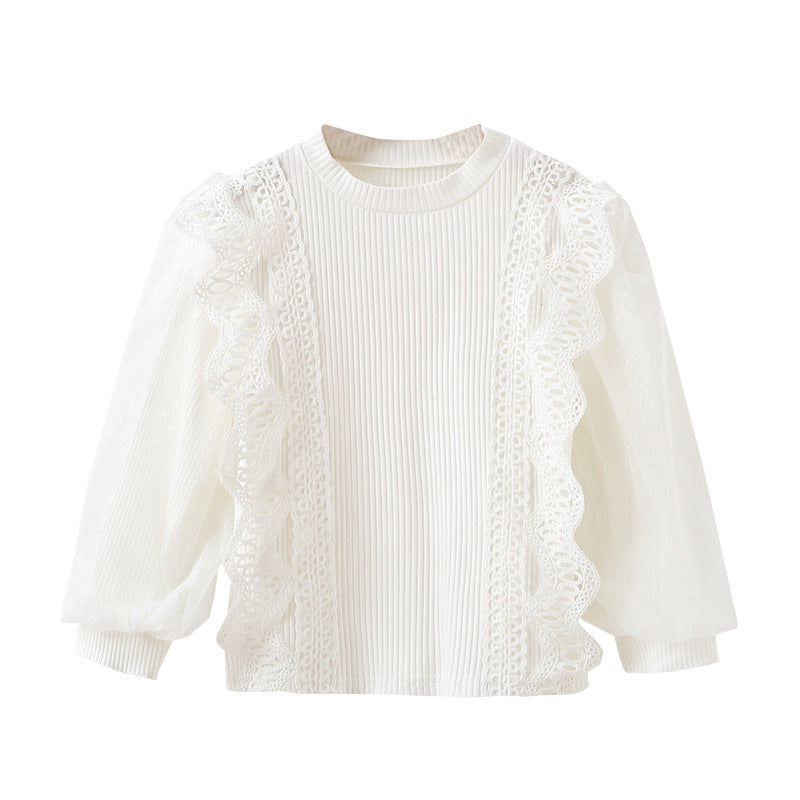Girl sweatshirt with elegant ruffle details and transparent tulle sleeves Mune Fashion