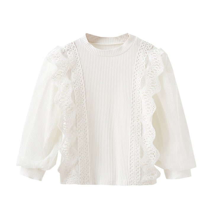 Girl sweatshirt with elegant ruffle details and transparent tulle sleeves Mune Fashion