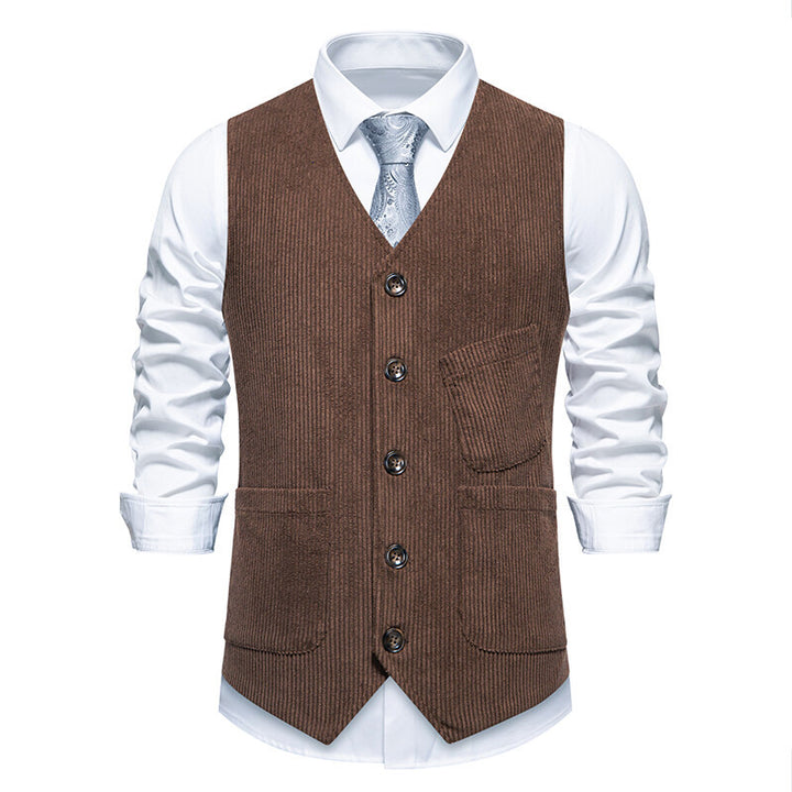 Men's Tailored Business Waistcoat made of Structured Fabric with V-Neck and Decorative Buttons Mune Fashion