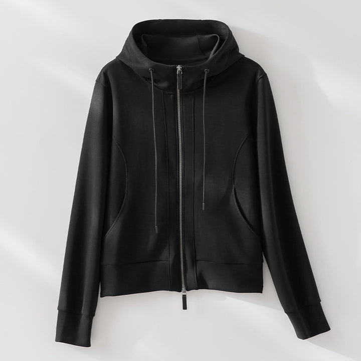 Women's Lightweight Hooded Jacket made of fine terry with tailored silhouette and two-way zipper Mune Fashion