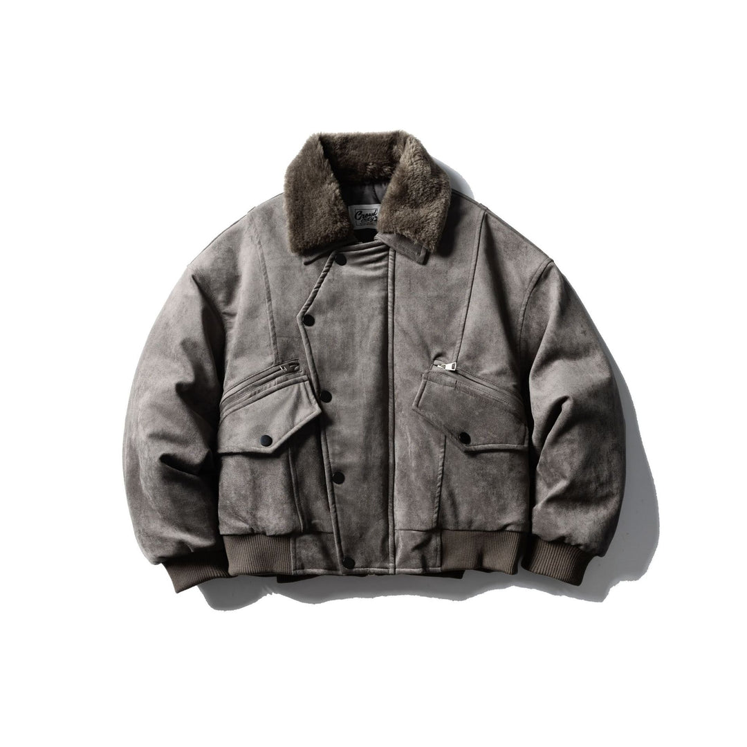 Men's Quilted Flight Jacket with Faux Fur Collar, Velvet-Suede Look and Utility Pockets Mune Fashion