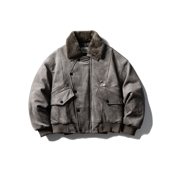 Men's Quilted Flight Jacket with Faux Fur Collar, Velvet-Suede Look and Utility Pockets Mune Fashion