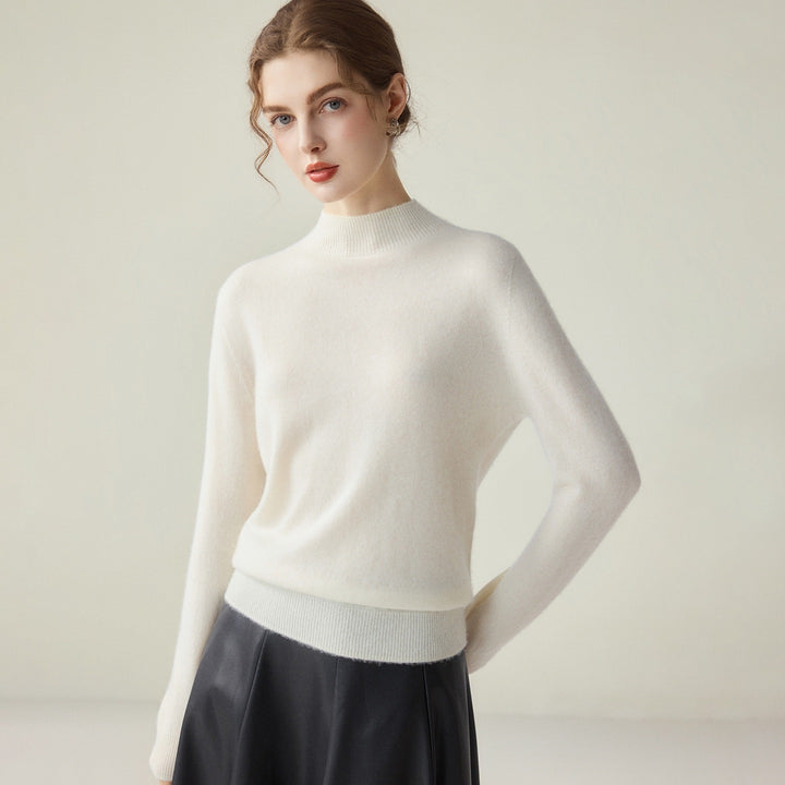 Women's Slim Mock Neck Fine Knitted Sweater with Cashmere-Like Feel Mune Fashion