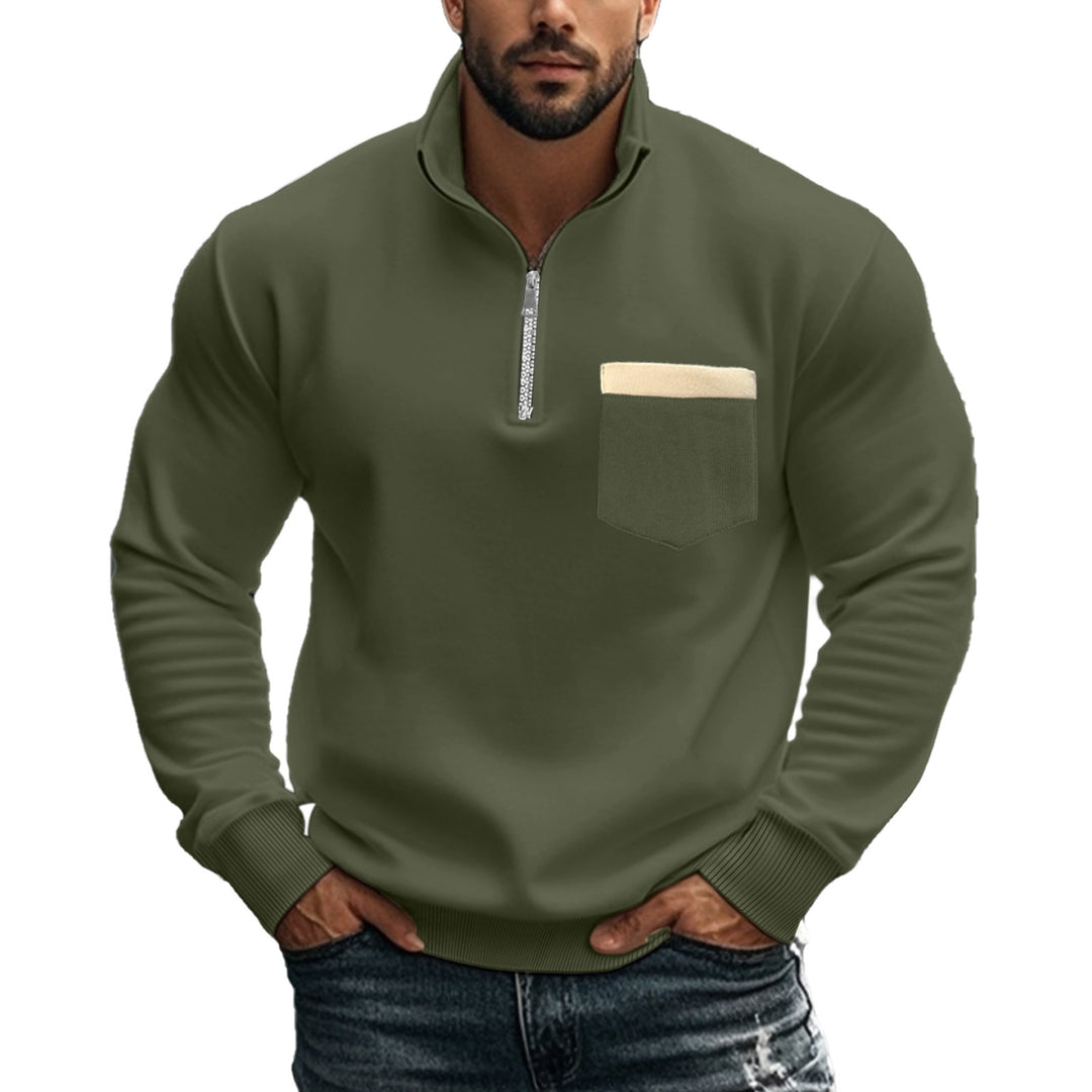 Men's nan thermal half-zip pullover with stand-up collar and warming fleece inner lining Mune Fashion