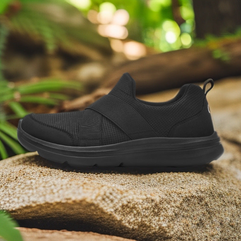Women nan elastic Slip-On comfort sneaker with breathable knit upper, crossed stretch straps and cushioning EVA sole Mune Fashion