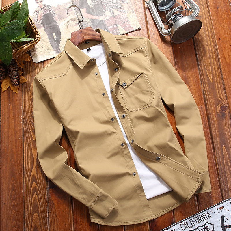 Men's Canvas Overshirt in Worker Look with Chest Flap Pocket and Western Seam Detail Mune Fashion