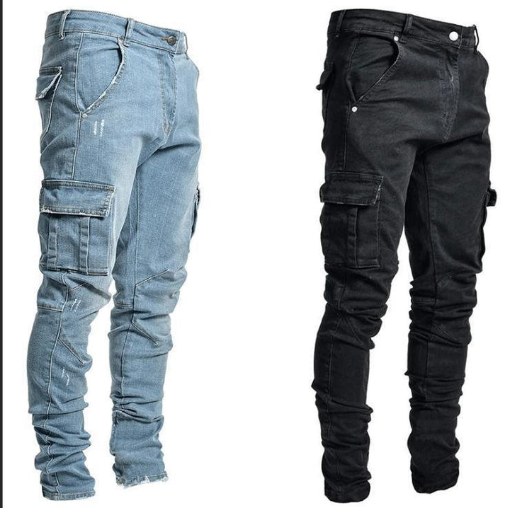 Men's Slim Fit Cargo Jeans with Stretch and Multiple Pockets Mune Fashion